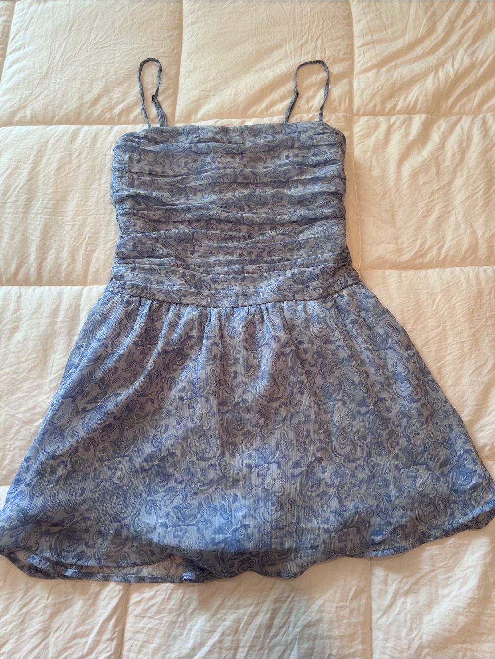 Hollister Light Blue Paisley Spaghetti-Strap Mini Dress